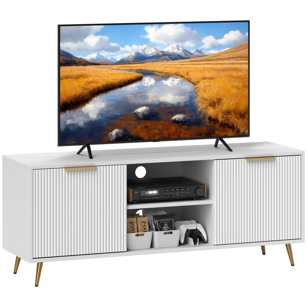 Modern TV Stand Cabinet with Storage for Living Room, White